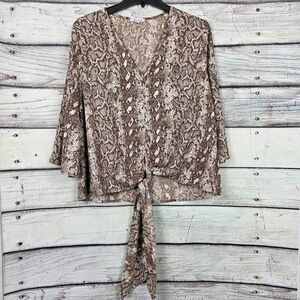 White Birch Snake Print Tie Front Blouse Womens L